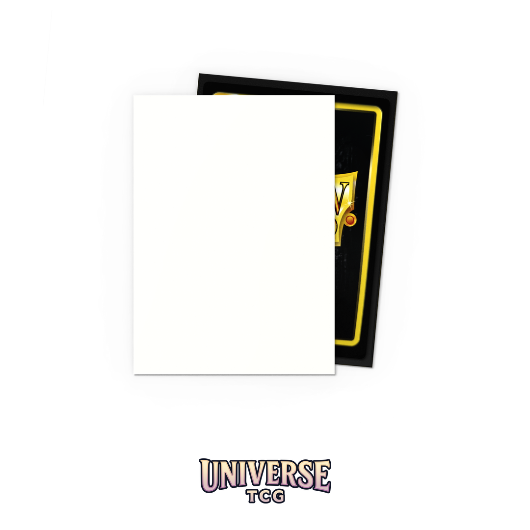 Dragon Shield Snow Matte Dual Sleeves pack with 100 card sleeves featuring pure white exterior and colored interior on white background - Box Back