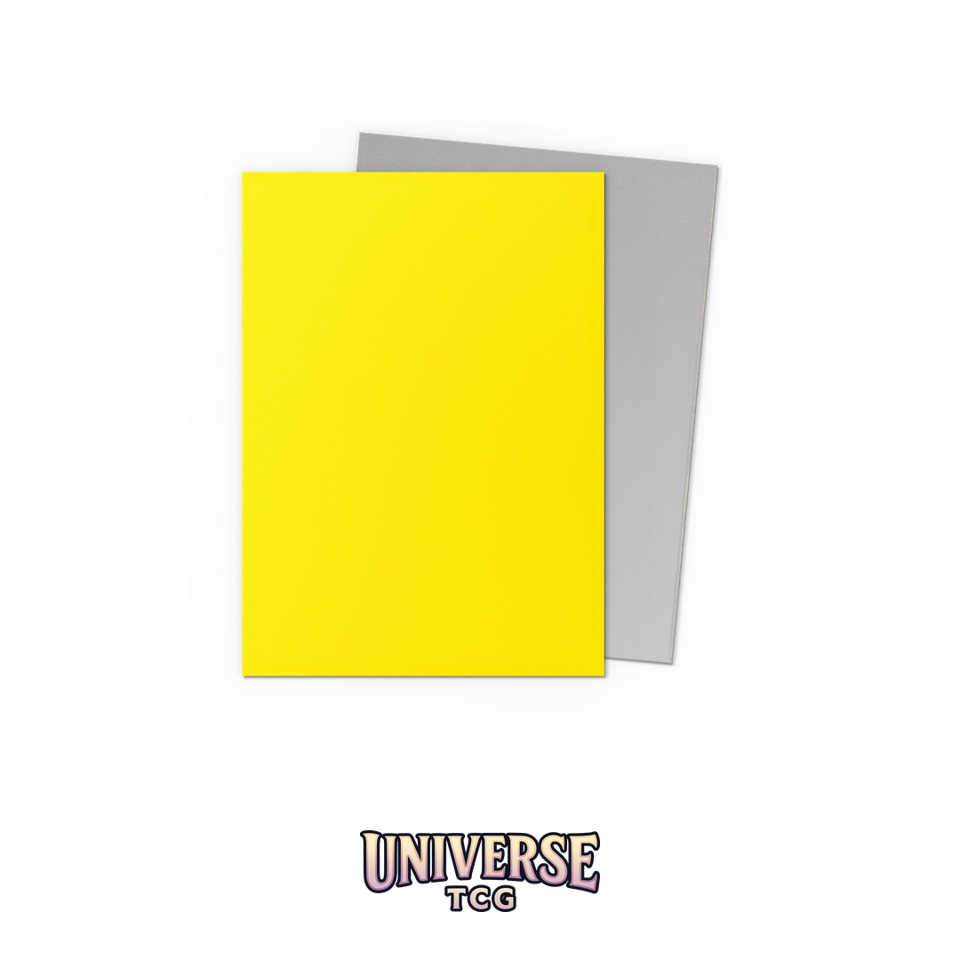 Dragon Shield Yellow and Silver Matte Dual Sleeves pack with 100 card sleeves featuring bright yellow exterior and silver interior on white background - Box Back