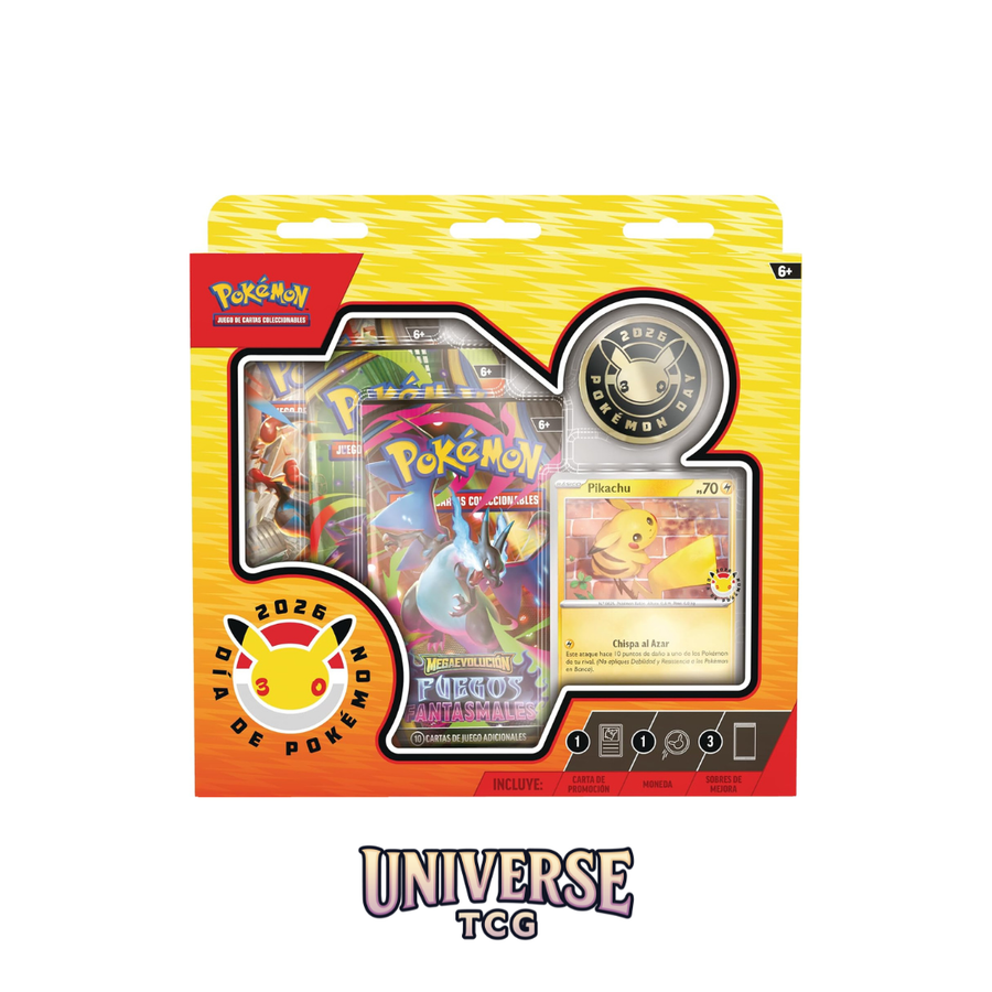 Pokémon TCG: Pokémon Day 2026 Collection | Carta Promo Pikachu + 3 Sobres + Moneda (ES)