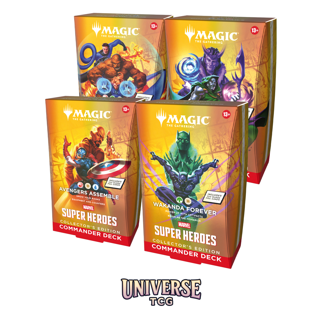 MTG Marvel Super Heroes Collector Deck Display with 4 premium 100-card Commander decks - English Collector Edition factory sealed - Box Back