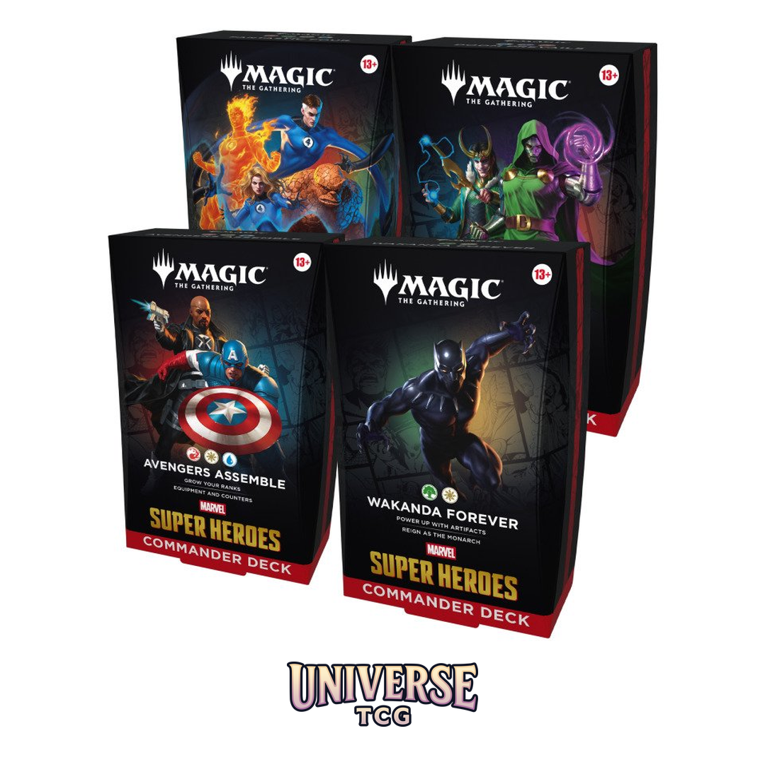 MTG Marvel Super Heroes Commander Deck Display with 4 complete 100-card decks - English Edition factory sealed - Box Front