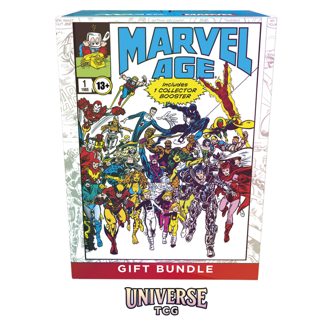 Magic The Gathering Marvel Super Heroes Gift Bundle English Edition premium collector package with Play Boosters full-art lands and Marvel accessories - Box Front