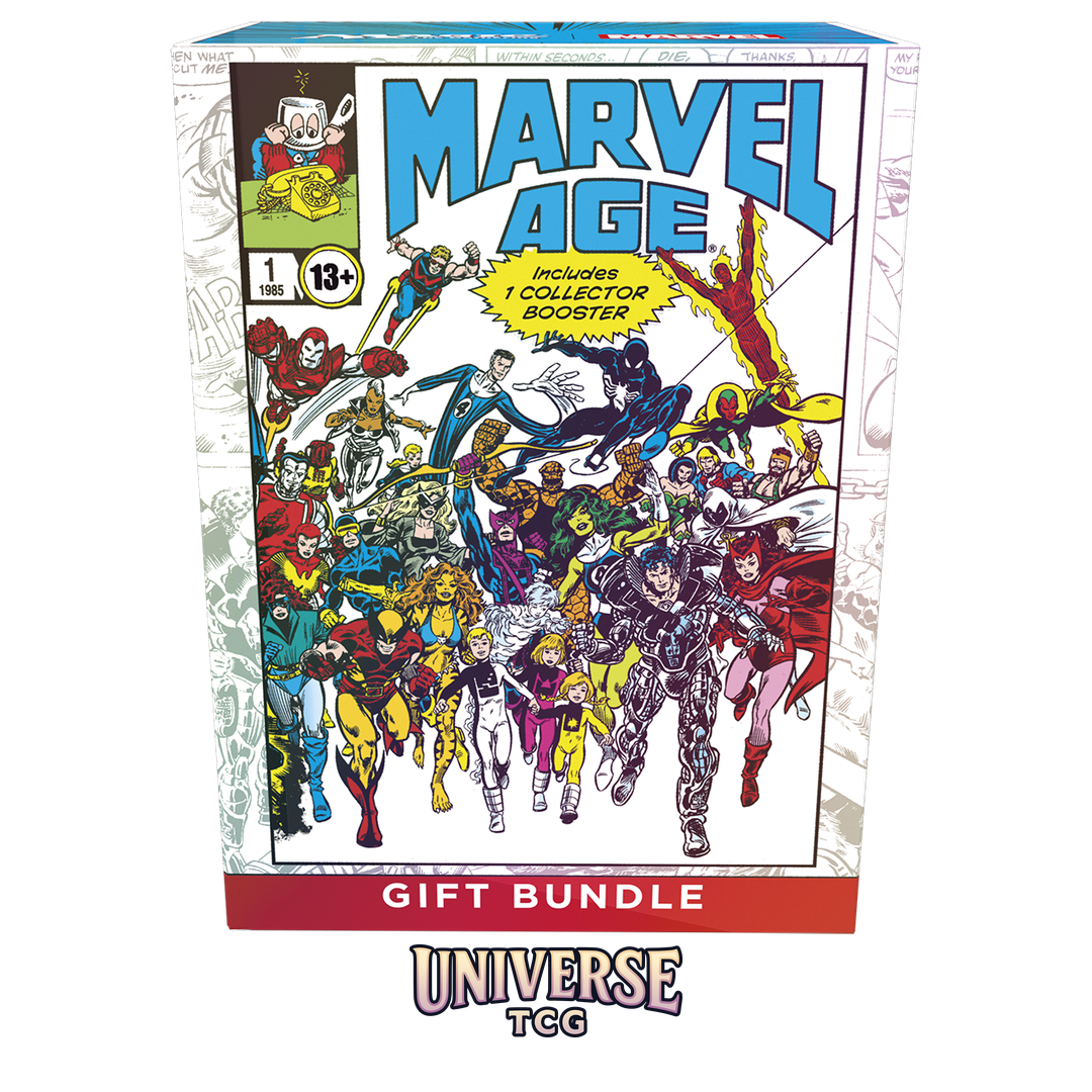 Magic The Gathering Marvel Super Heroes Gift Bundle English Edition premium collector package with Play Boosters full-art lands and Marvel accessories - Box Back