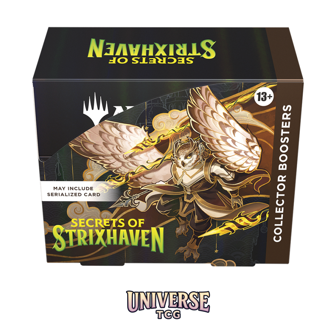 Magic The Gathering Secrets of Strixhaven Collector Booster Display with 12 premium boosters on white background - Box Front