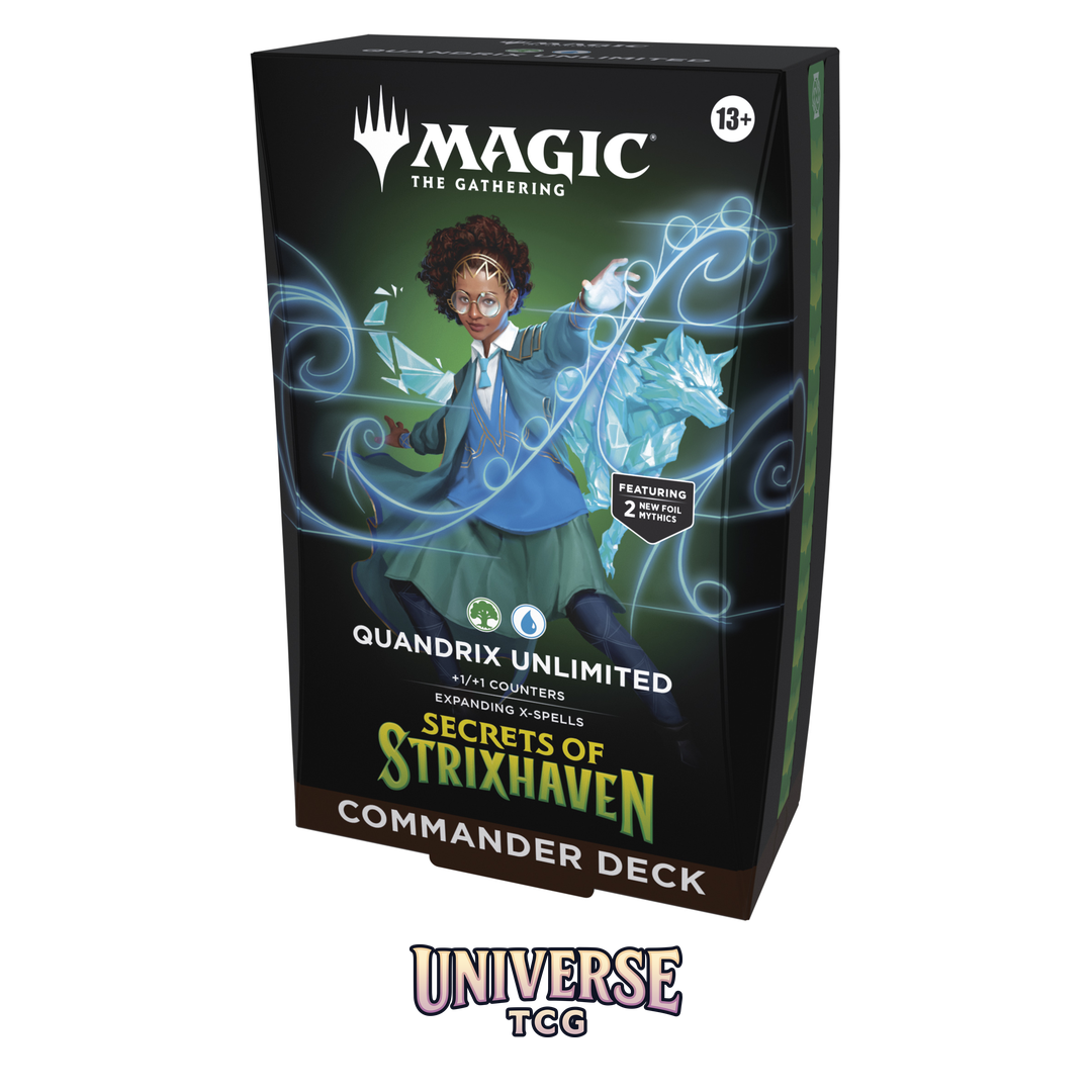 Magic The Gathering Secrets of Strixhaven Commander Deck Display with 5 preconstructed decks on white background - View 6