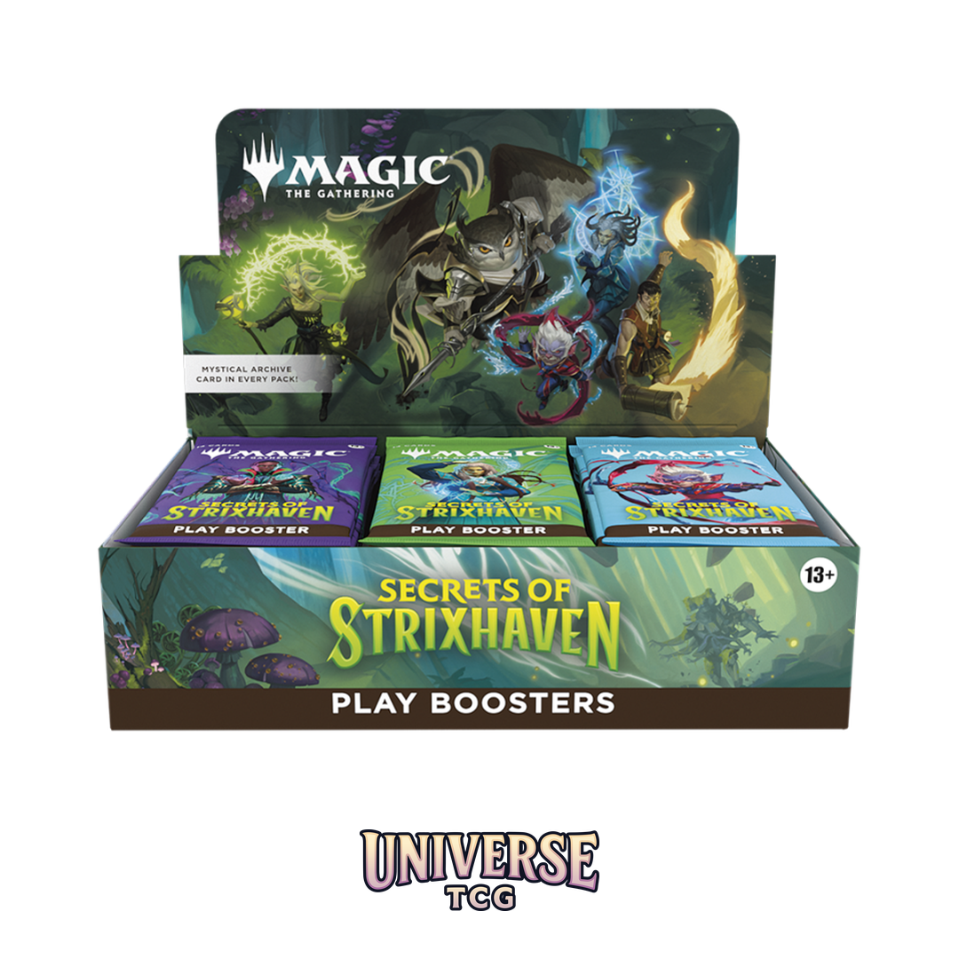 Magic The Gathering Secrets of Strixhaven Play Booster Display with 30 boosters on white background - Box Front