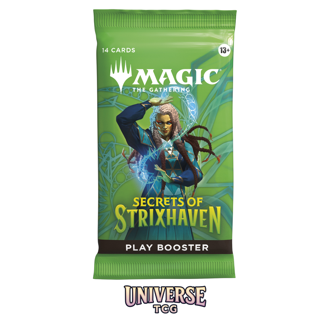 Magic The Gathering Secrets of Strixhaven Play Booster Display with 30 boosters on white background - Alternative Angle