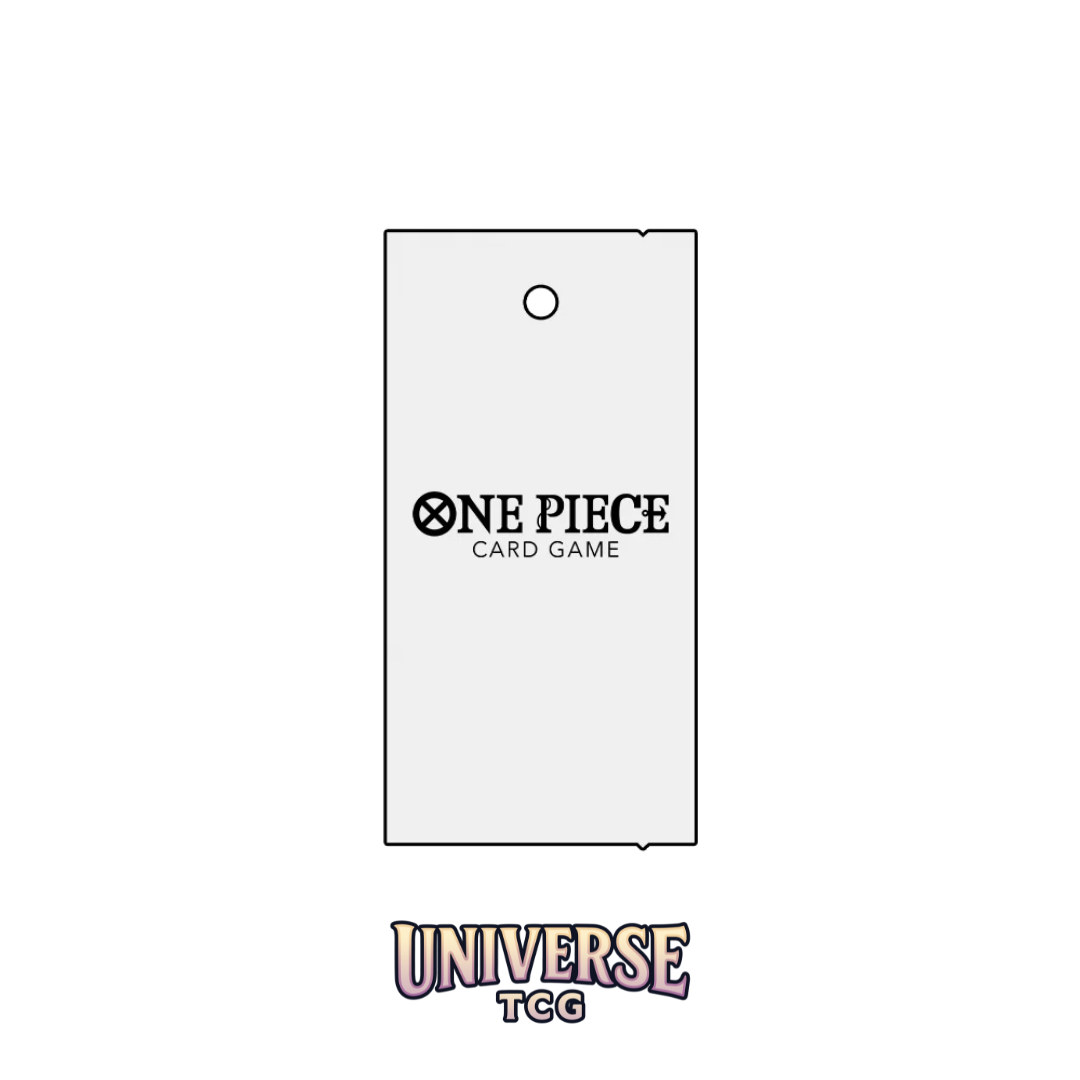 TBD White card packaging for 'One Piece Card Game' with 'Universe TCG' branding.