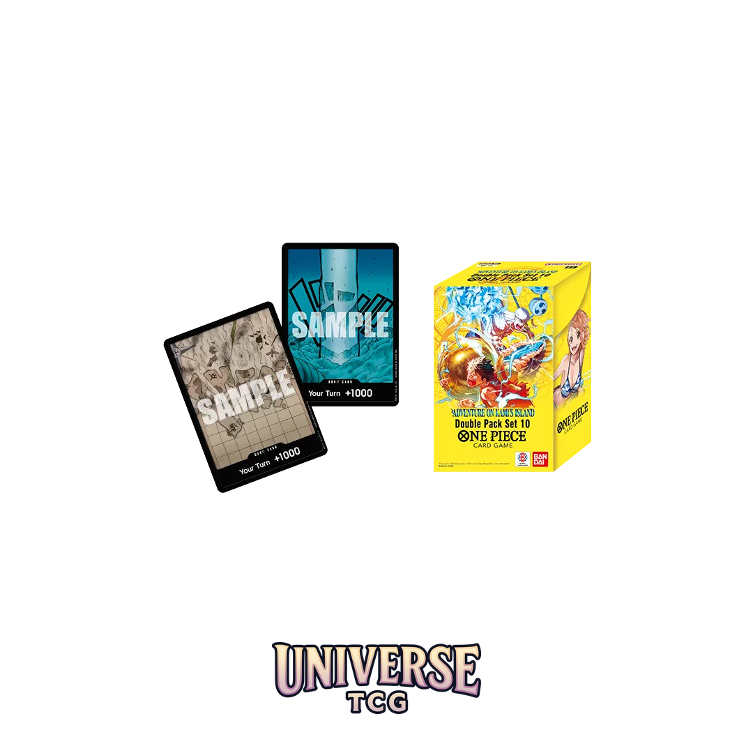 Card game components including cards and a box with 'Universe TCG' branding on a white background.