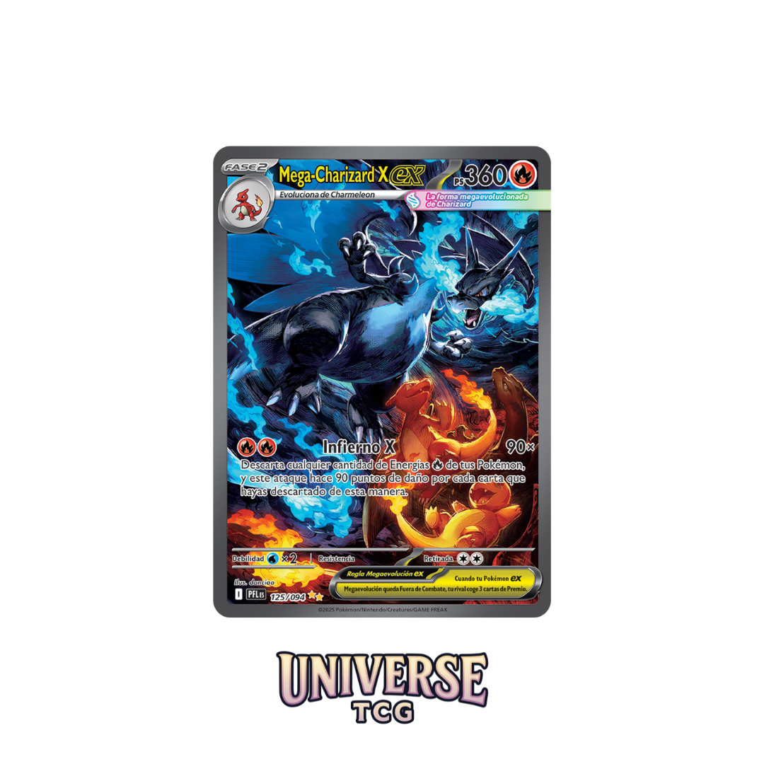 Trading card featuring a dragon-like creature with fiery and icy elements on a white background. phantasmal flames charizard booster pack at universe tcg Charizard Alternative Card Charmander Charmileon