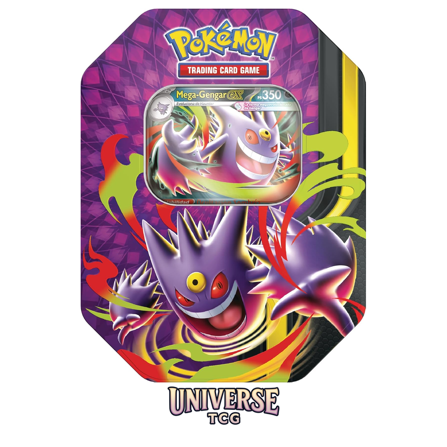 Pokémon: Lata Megaluz Lunar: Mega-Gengar ex de JCC Pokémon (4 Sobres de Mejora y 1 Carta holográfica de promoción) | TCG
