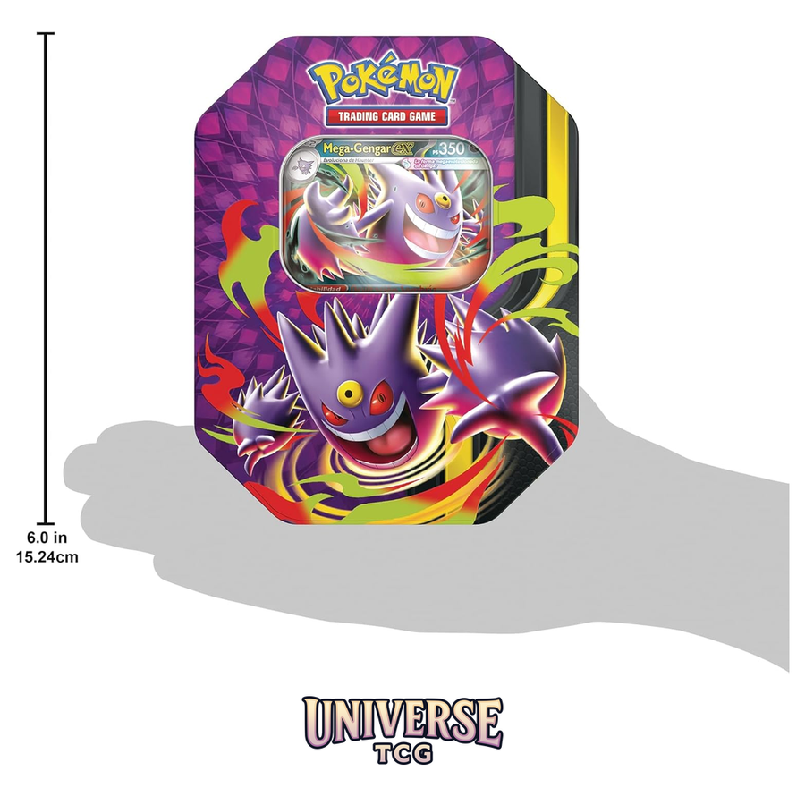 Pokémon: Lata Megaluz Lunar: Mega-Gengar ex de JCC Pokémon (4 Sobres de Mejora y 1 Carta holográfica de promoción) | TCG