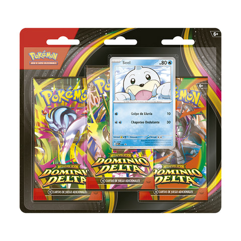 Pokémon TCG Mega Evolution Dominio Delta 3-Pack Blister front Spanish Universe TCG