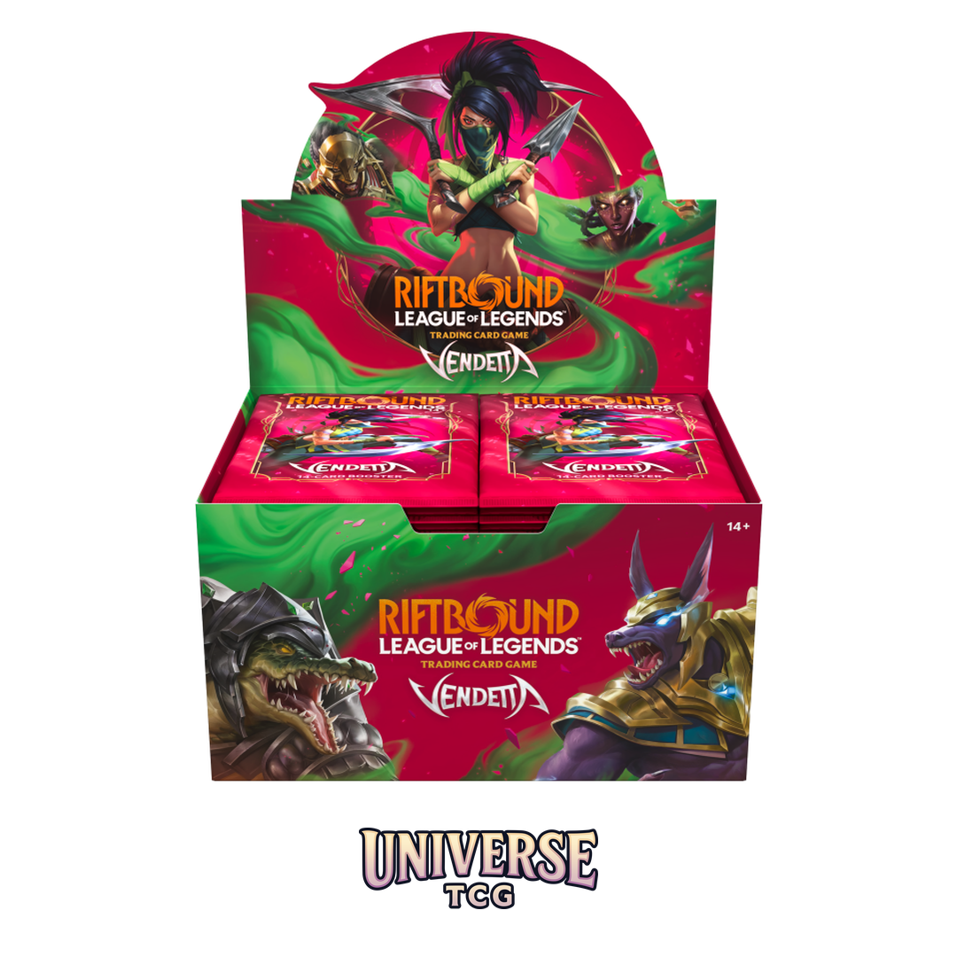 Riftbound League of Legends TCG Vendetta Booster Display - 24 English booster packs with new Champions - Box Front