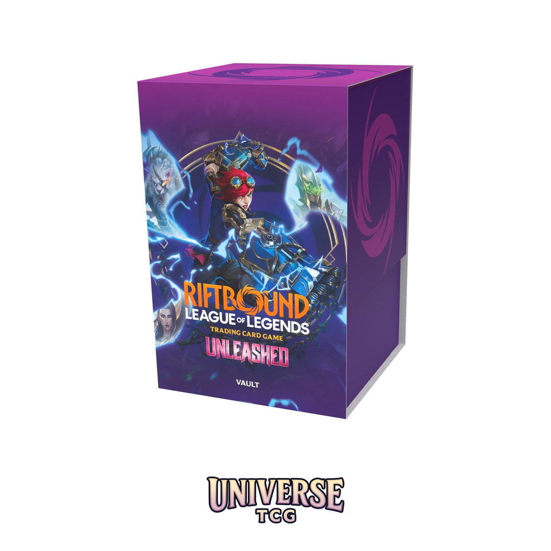 Riftbound League of Legends Unleashed Vault bundle with 6 booster packs storage box accessories English edition sealed Universe TCG Spain