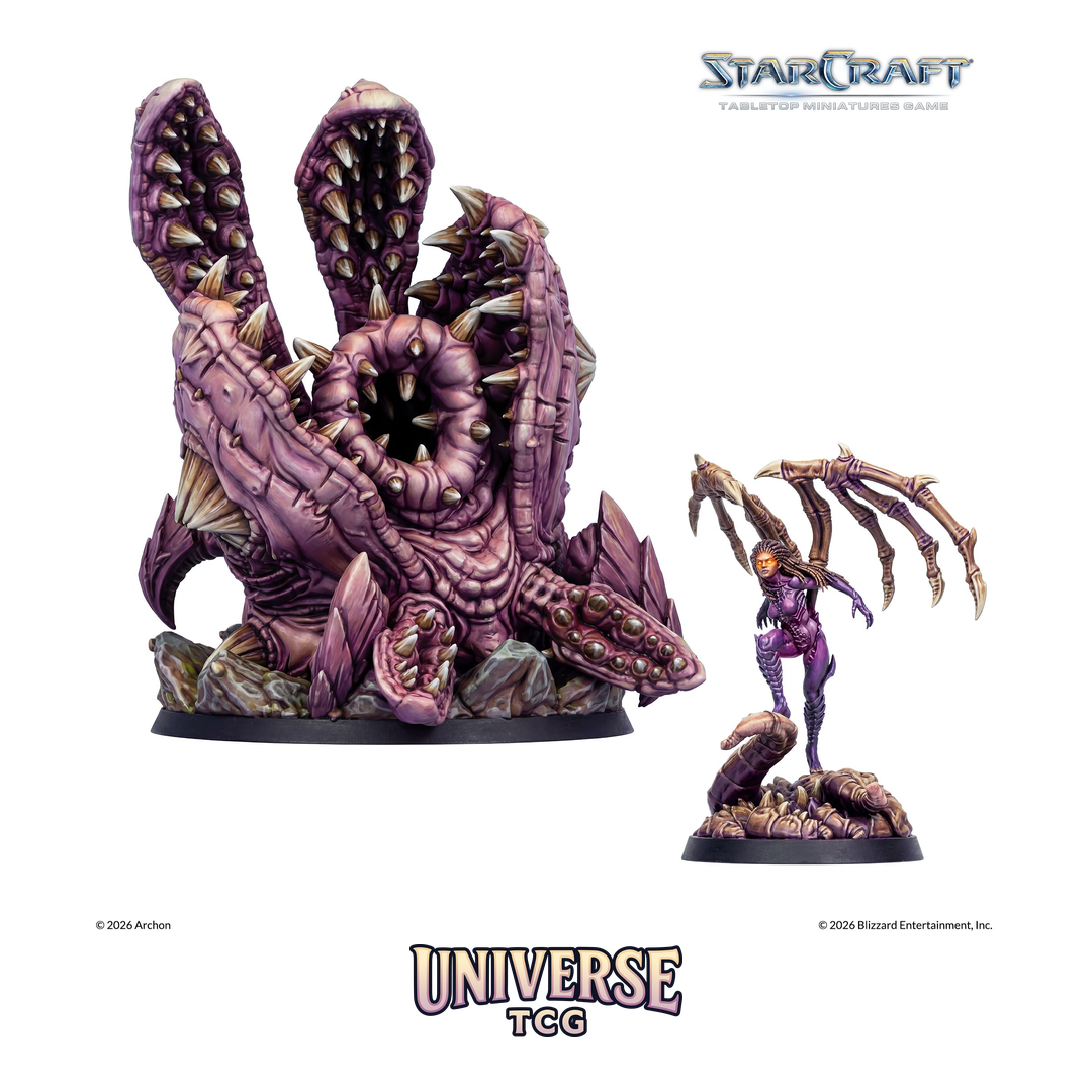 Starcraft TMG Zerg Hero Expansion Set featuring Kerrigan Queen of Blades and Omega Worm miniatures by Archon Studio - View 6